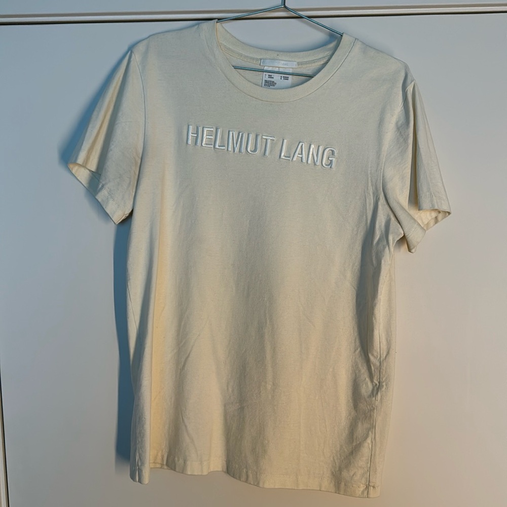 Helmut Lang Cream Embroidered Logo Tee